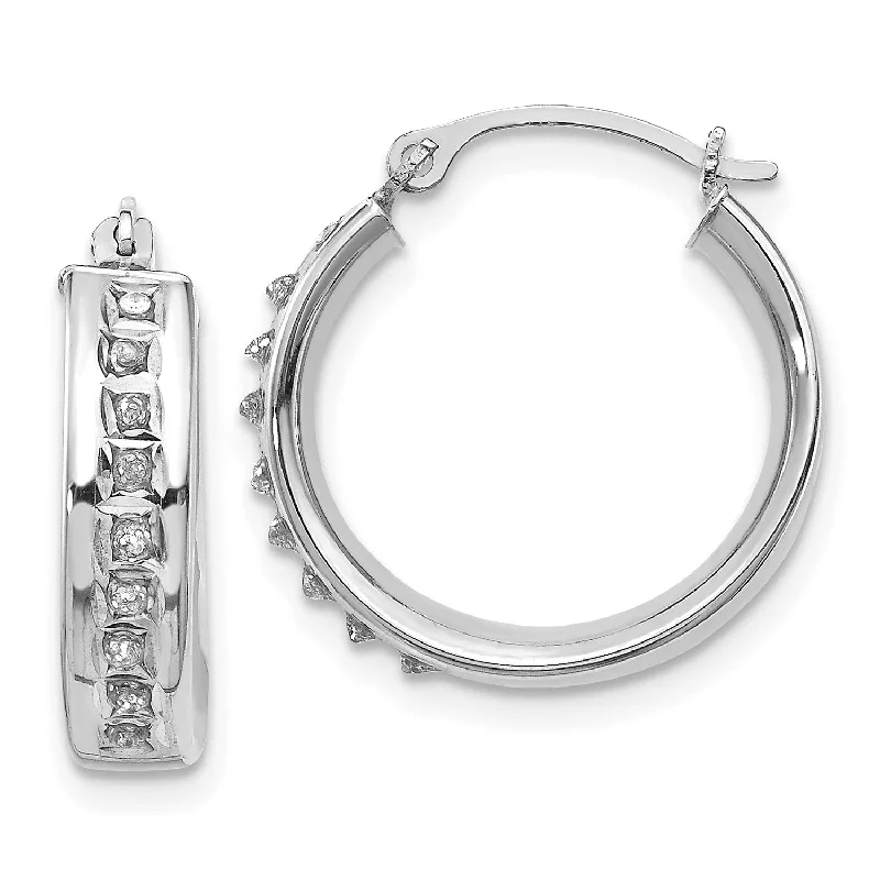 Cute Animal Earrings-Diamond Fascination Hinged Diamond Accent Hoop Earrings in 14KT White Gold