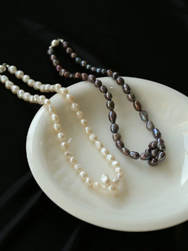 Elegant Necklace with Rubies-Pearl Loop-Wrapped Grey Necklace