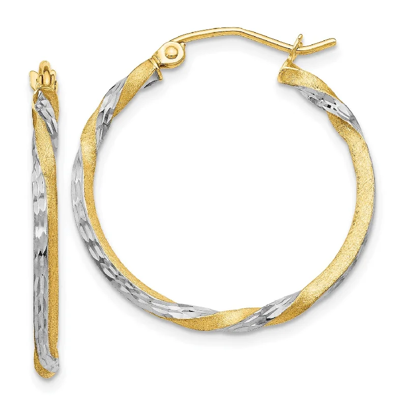 Ethnic Earrings for Women-14KT Yellow Gold With Rhodium Plating 29X2MM Diamond-cut Twist Hoop Earrings