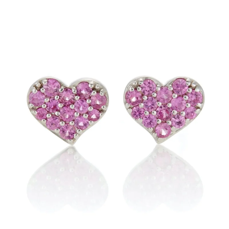 Charming Earrings for Women-Pink Sapphire Pavé Heart Earrings