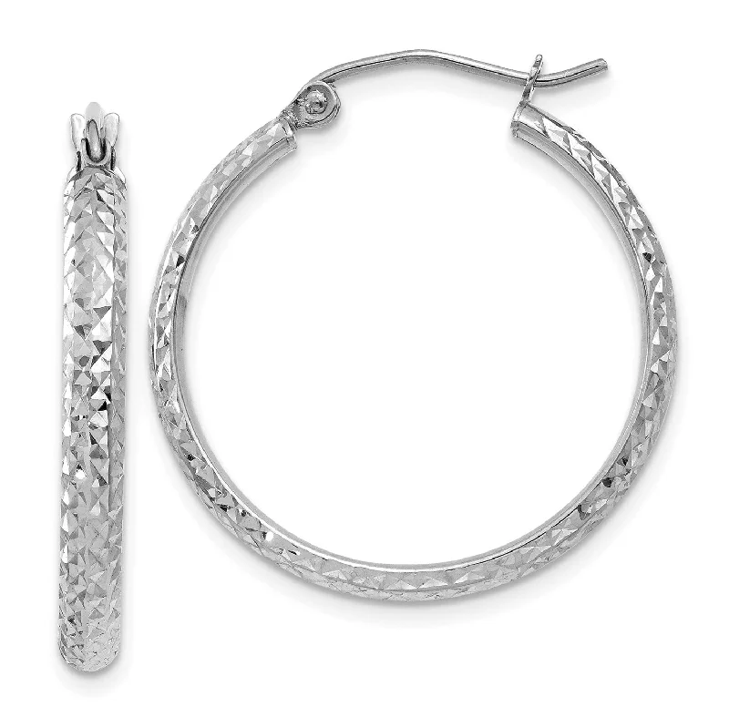 Elegant Stud Earrings-14KT White Gold 25X2.8MM Diamond-cut Hoop Earrings