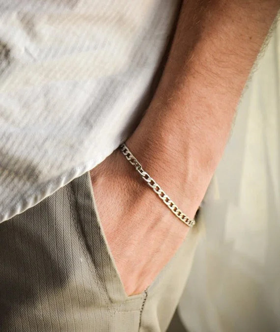 Rose Gold Bangle Bracelet-Silver links chain bracelet for men