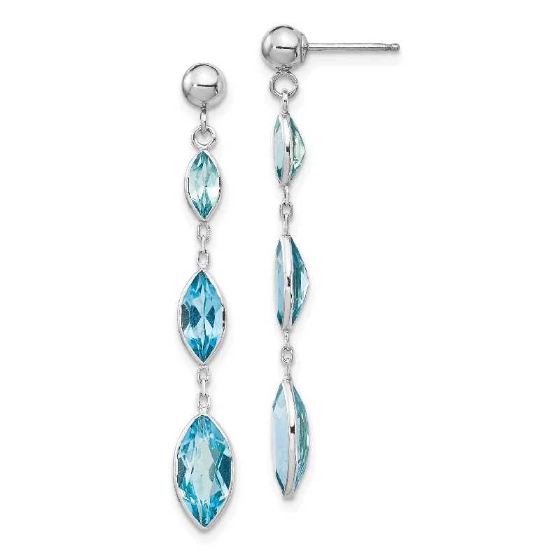 Classic Diamond Earrings-Marquise Swiss Blue Topaz Drop & Dangle Earrings in 14KT White Gold