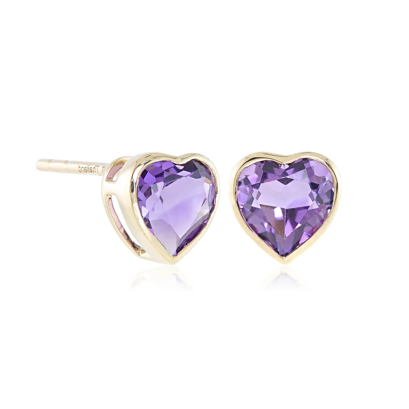 Gold Plated Earrings-Amethyst Heart Earrings