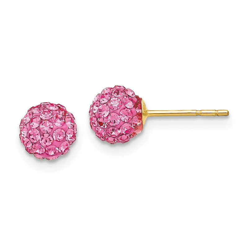 Trendy Earrings for Girls-14KT Yellow Gold Crystal 6MM Ball Stud Earrings