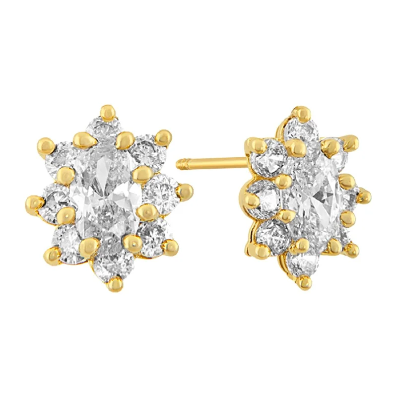 Beaded Earrings for Weddings-14KT Yellow Gold and Cubic Zirconia Stud Earrings