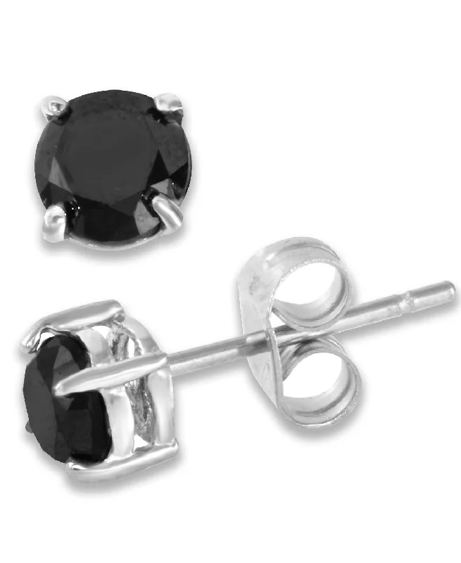 Trendy Earrings for Girls-10K White Gold 1-1/4 CTW Rd Black Diamond Stud Earrings