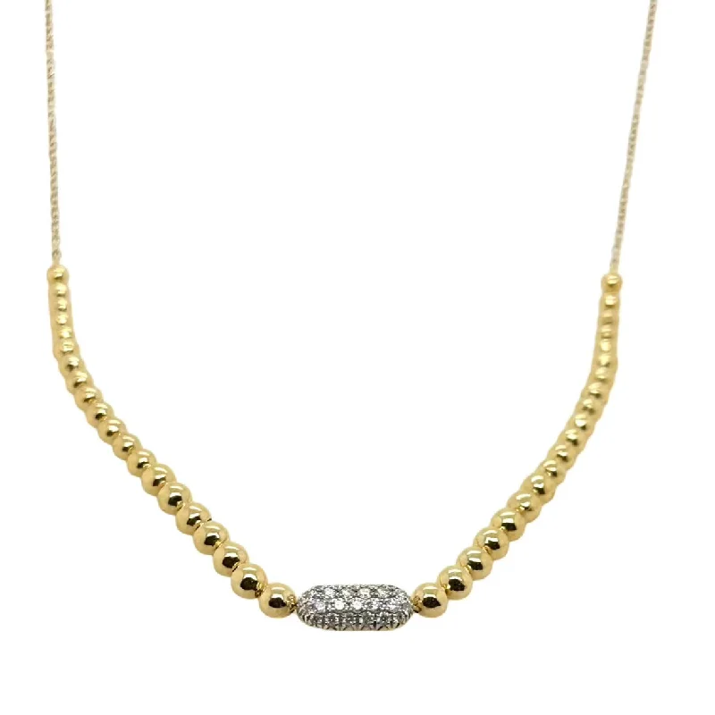 Women’s Layered Necklace-BALL LINK WITH PAVE DIAMOND CYLINDER