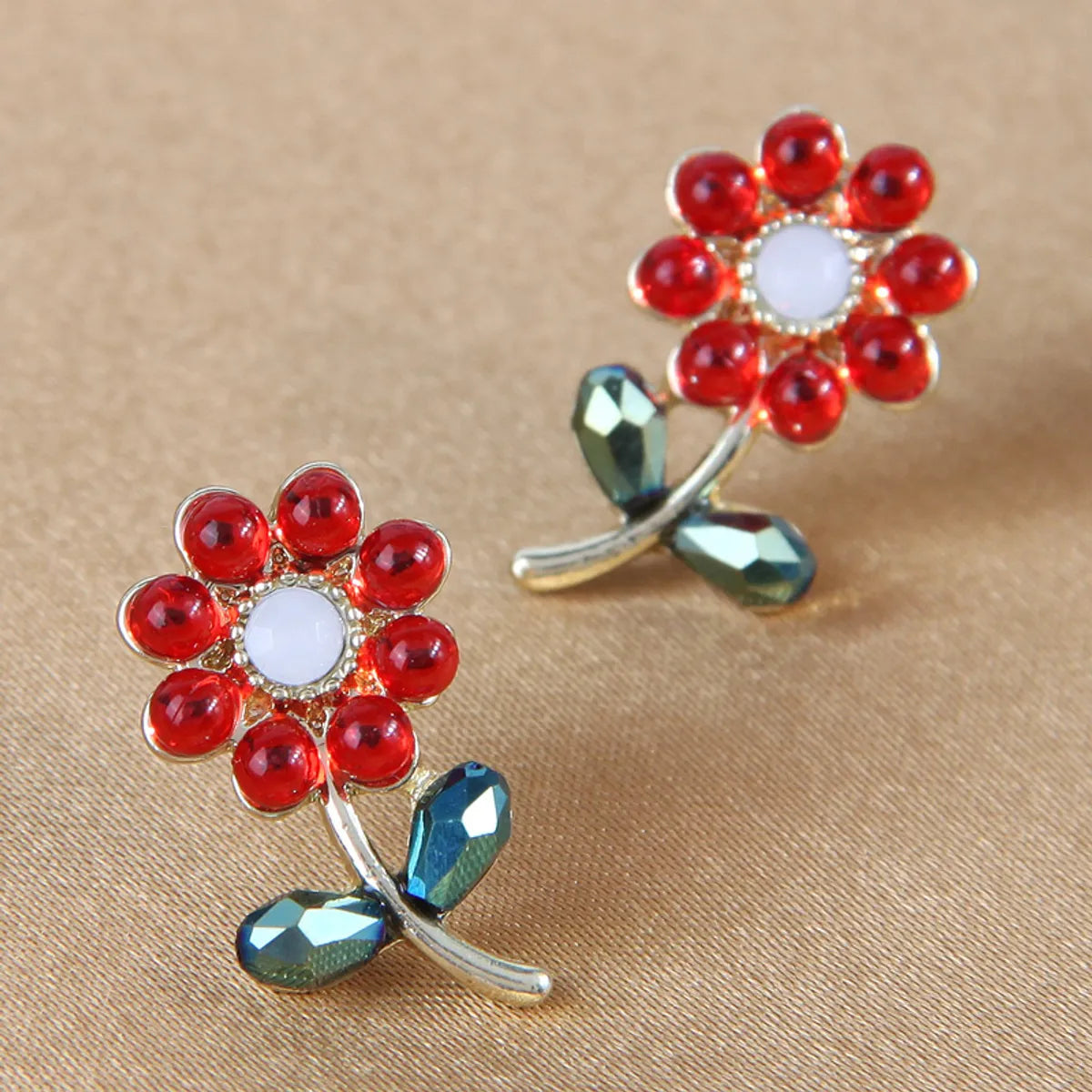 Silver Statement Earrings-1 Pair Sweet Flower Inlay Alloy Crystal Ear Studs