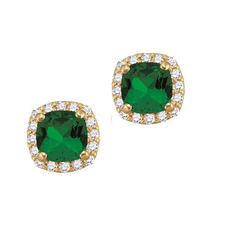 Hoop Earrings with Gemstones-5MM Simulated Emerald and White Sapphire Stud Earrings in 10KT Yellow Gold