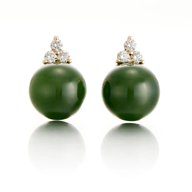 Lightweight Hoop Earrings-Madison Earrings in Green Jade & Diamonds