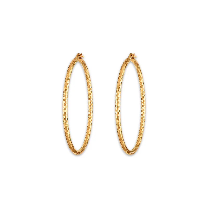 Minimalist Stud Earrings-14KT Yellow Gold 2.5X50MM Hoop Diamond-cut Earrings