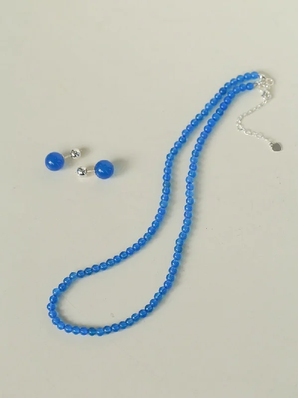 Modern Crystal Necklace-Glacier Blue Onyx 4mm Beaded Necklace