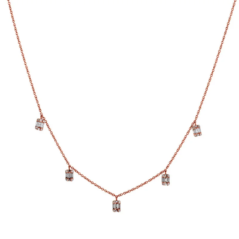 Double Chain Necklace-BAGUETTE & ROUND DIAMOND SPRINKLE NECKLACE