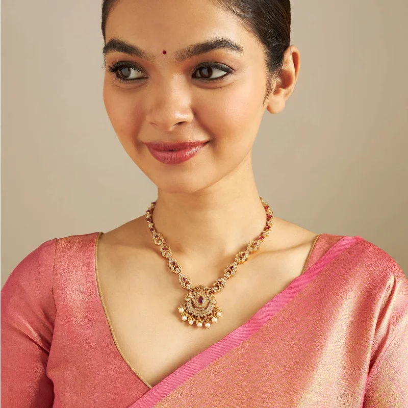 Trendy Necklace for Bridesmaids-Silver Temple Necklace 168245