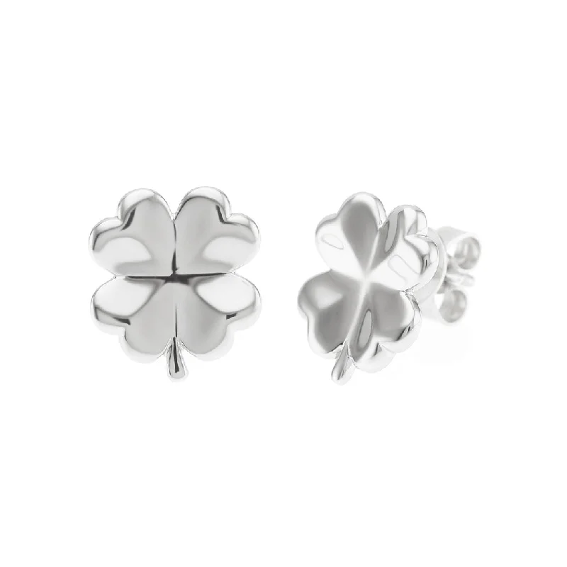 Pearl and Diamond Earrings-Silver Four-Leaf Clover Earrings