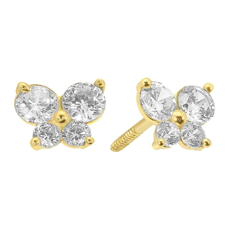 Gemstone Stud Earrings-14KT Yellow Gold and Cubic Zirconia Flower Earrings