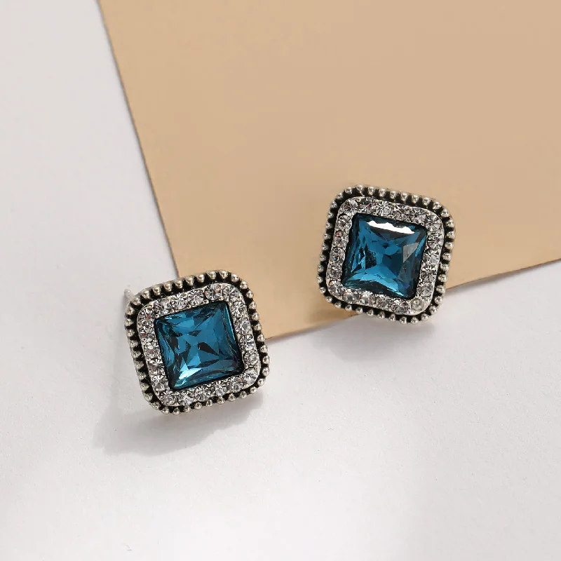 Pearl Earrings for Bride-1 Pair Simple Style Classic Style Square Inlay Alloy Zircon Ear Studs