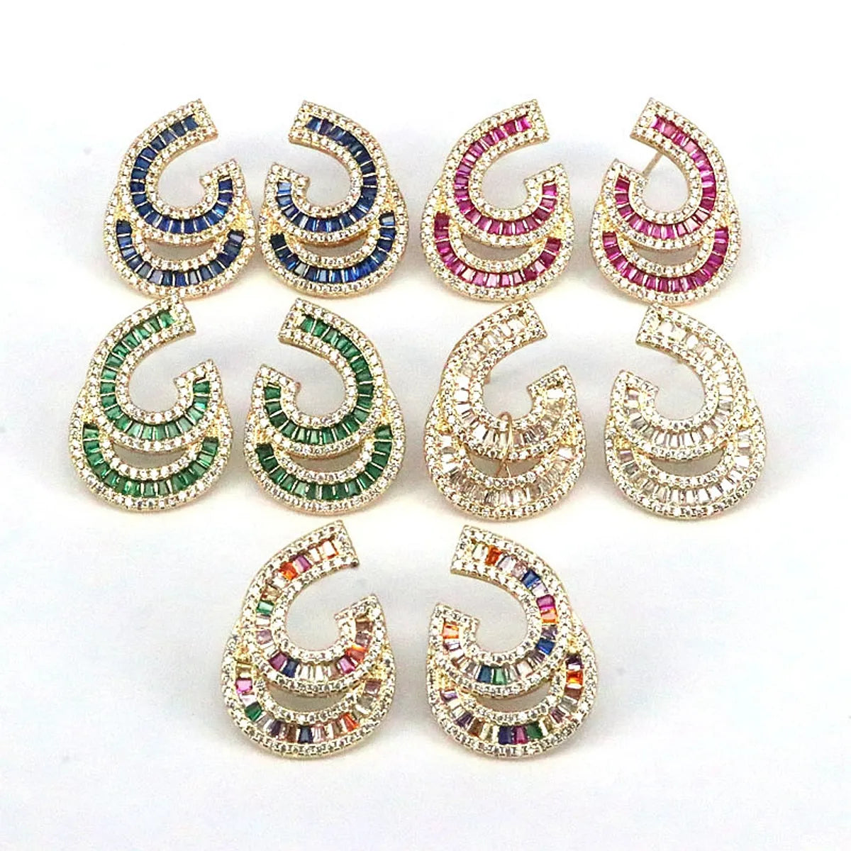 Unique Silver Earrings-1 Pair Retro C Shape Plating Inlay Copper Zircon Gold Plated Ear Studs