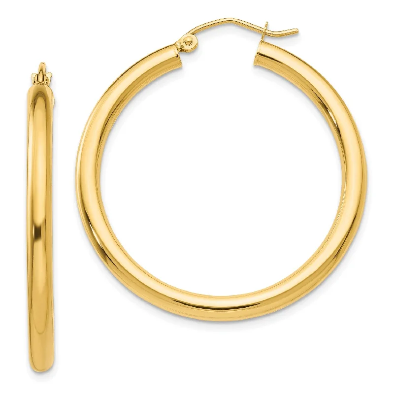 Large Drop Earrings for Weddings-14KT Yellow Gold 35X3MM Hoop Earrings