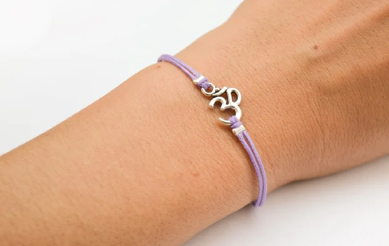 Custom Gemstone Bracelet for Brides-Purple bracelet with silver Om charm, yoga jewelry