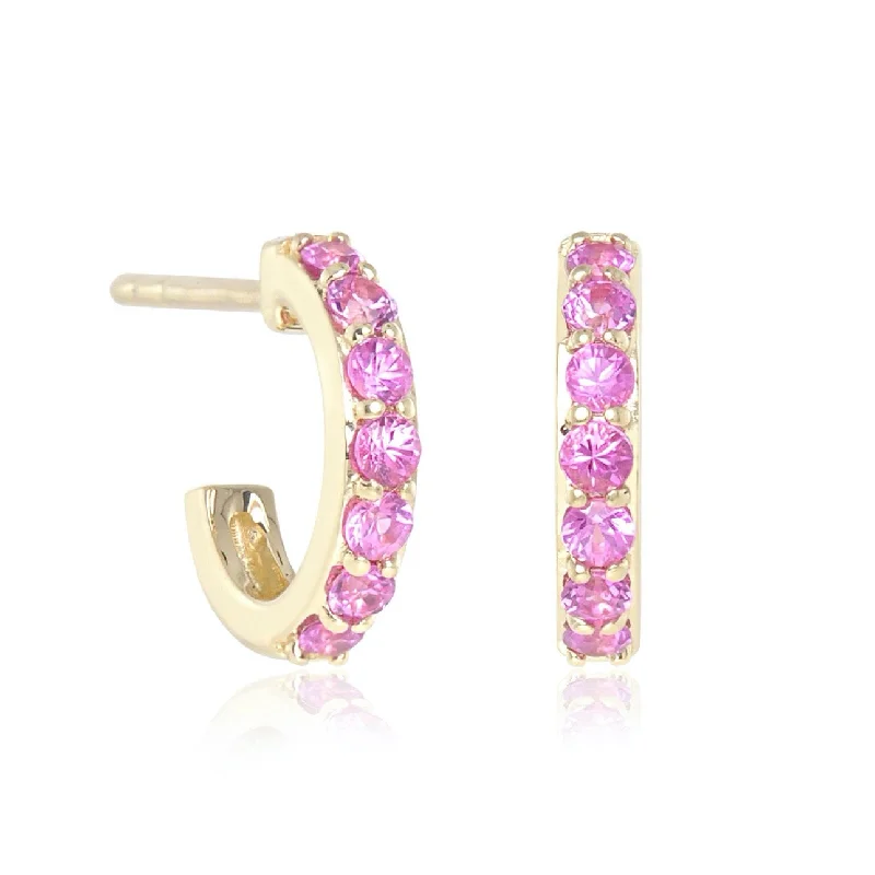 Elegant Wedding Earrings-Pink Sapphire Huggie Hoop Earrings