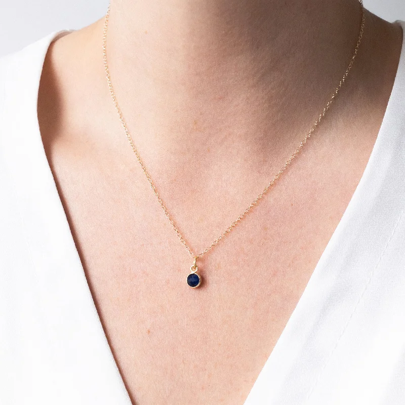 Simple Silver Necklace-Gold Sapphire September Birthstone Necklace