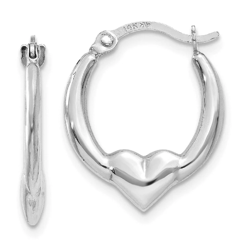 Modern Gold Earrings-14KT White Gold 16X13MM Heart Hoop Earrings