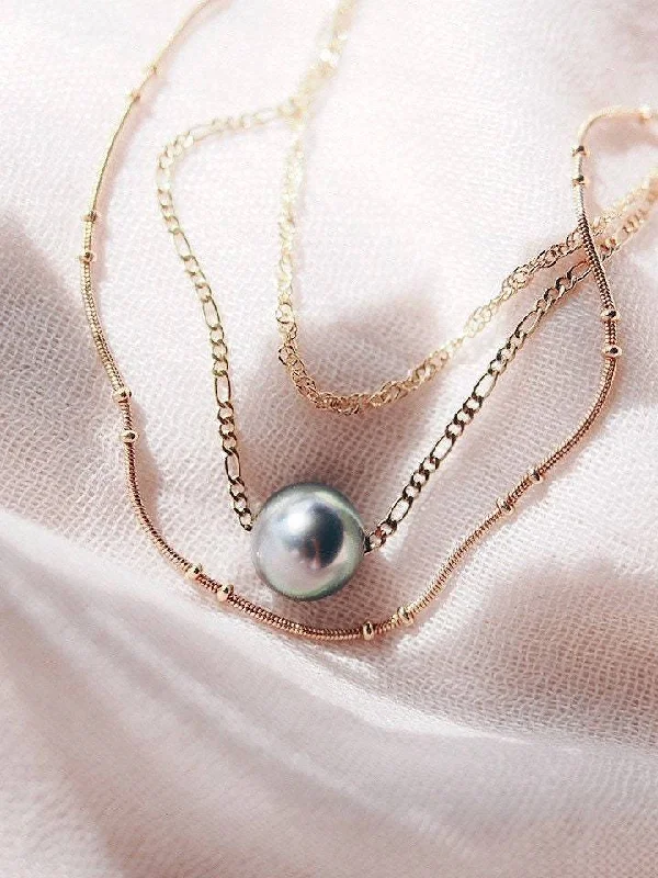 Dazzling Silver Necklace-Floating Tahitian Pearl Necklace Set