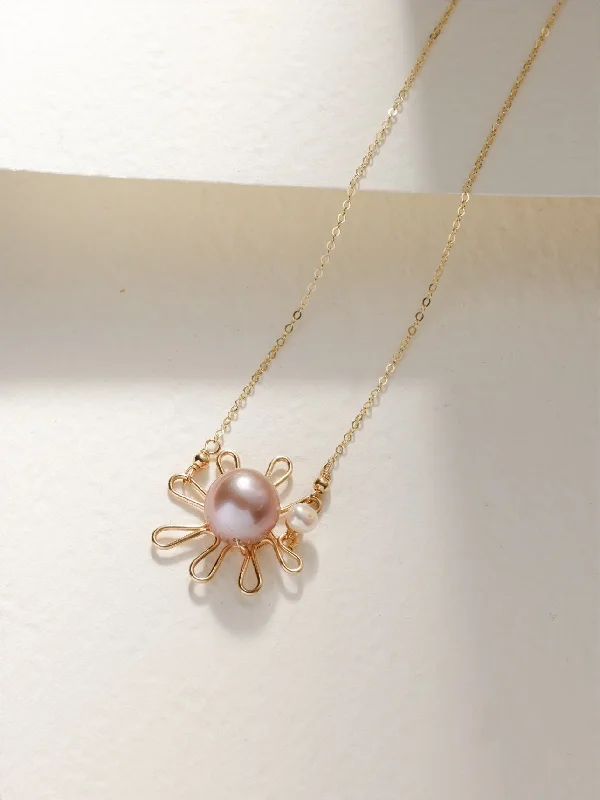 Luxury Custom Necklace-Purple Fairy Series Small Sun Pearl Pendant Necklace