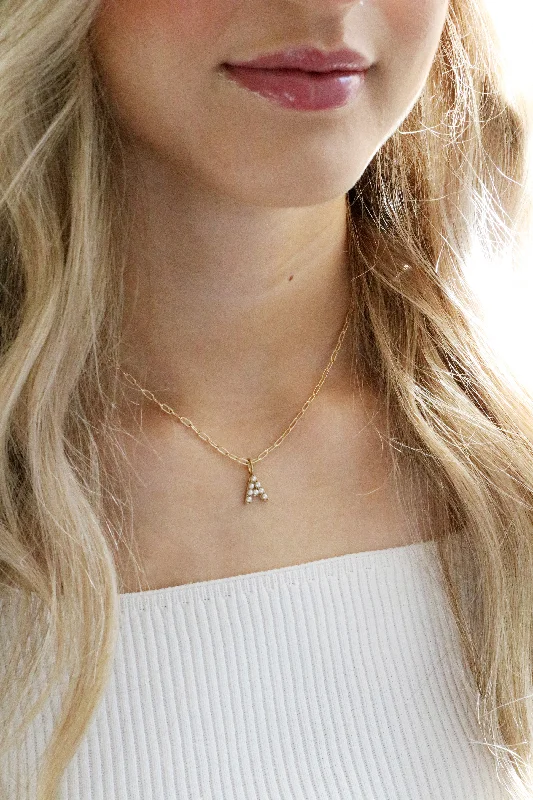 Bridal Pendant Necklace-pearl letter necklace { Gold Plated }