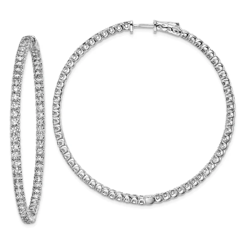 Luxury Diamond Earrings-Sterling Silver Cubic Zirconia 50MM Safety Clasp In & Out Hoop Earrings