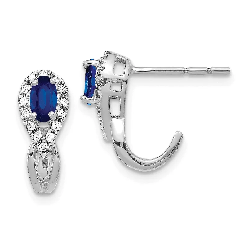 Large Hoop Earrings for Women-Oval Sapphire and Diamond Earrings in 14KT White Gold