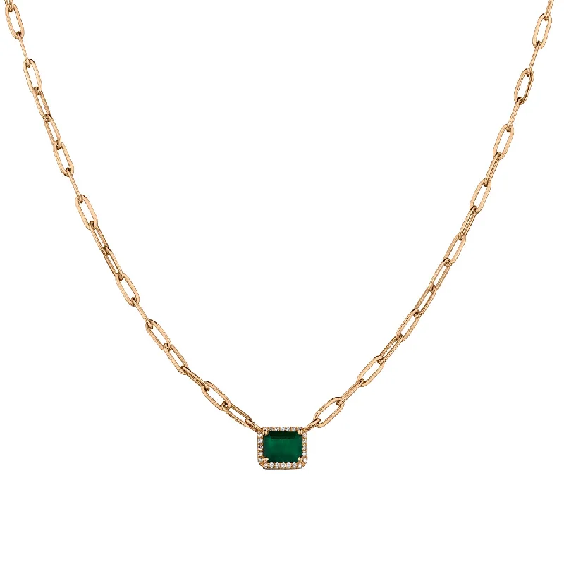 Classic Pearl Necklace-GREEN EMERALD & DIAMOND PAPERCLIP CHAIN NECKLACE