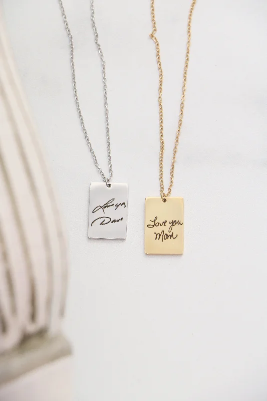 High-Quality Silver Necklace-handwriting rectangle necklace { silver + gold }