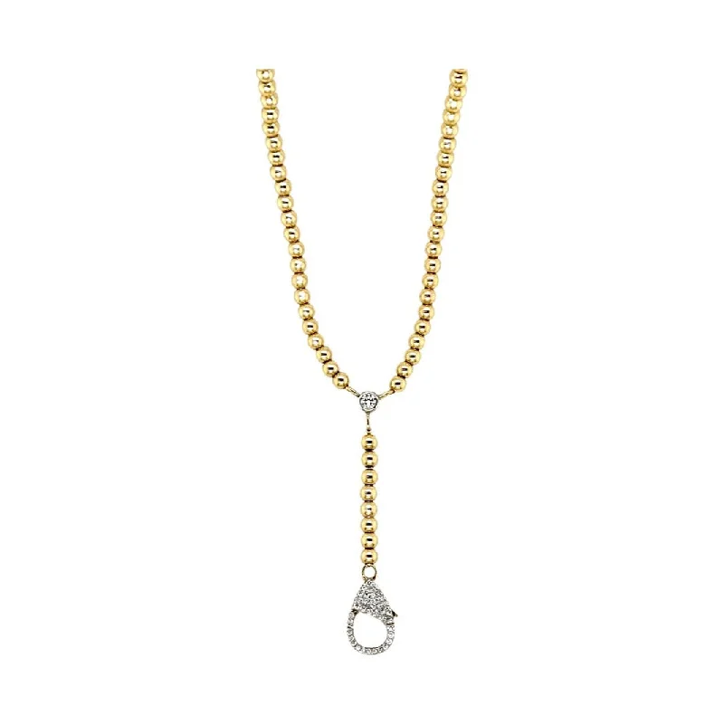 Long Silver Necklace-DIAMOND CLASP BALL CHAIN LARIAT