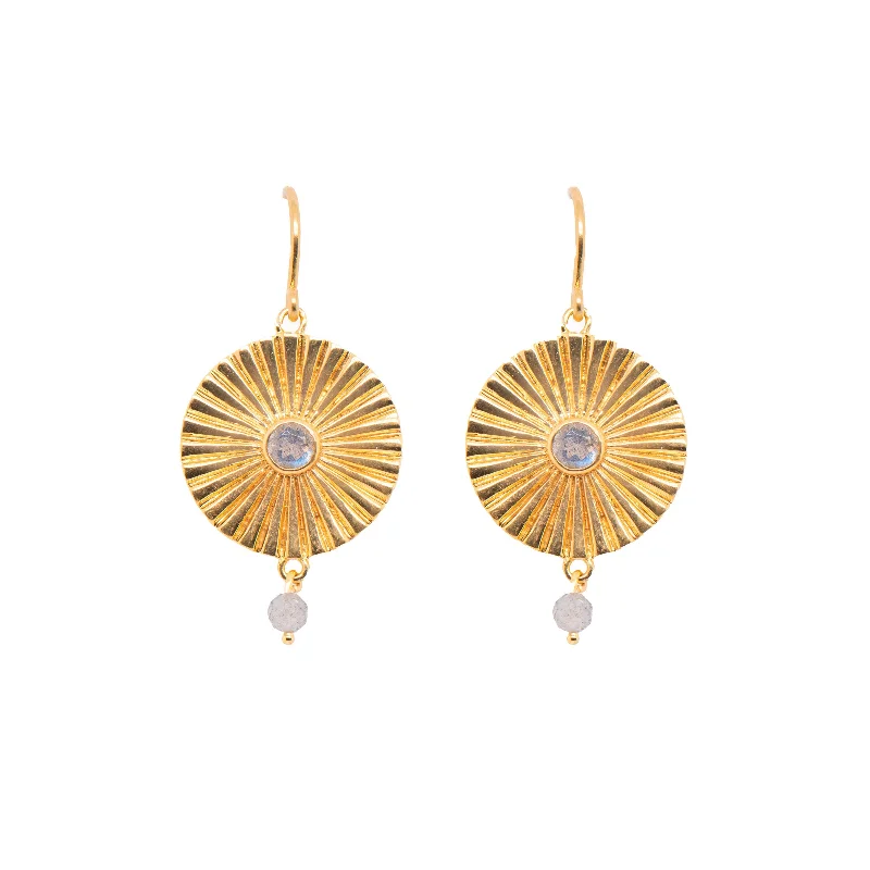 Luxury Diamond Earrings-Sun Ray Earrings 24K Gold Vermeil with Labradorite or Rainbow Moonstone