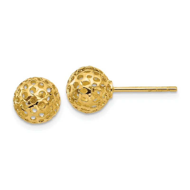 Trendy Drop Earrings-14KT Yellow Gold 8MM Diamond-cut Ball Stud Earrings