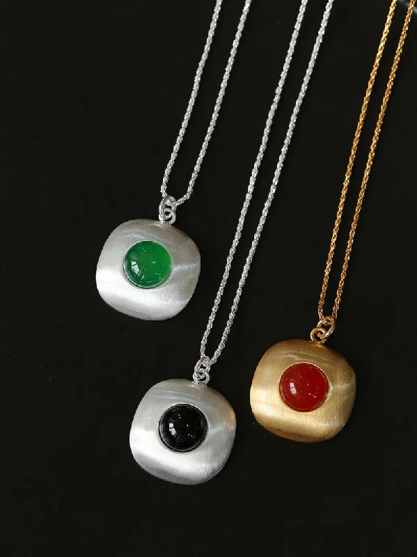 Fashionable Beaded Necklace-Brushed Geometric Pendant Agate Necklace