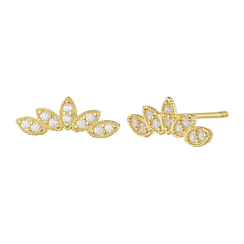 Antique Style Earrings-14KT Yellow Gold and Cubic Zirconia Petal Bow Earrings