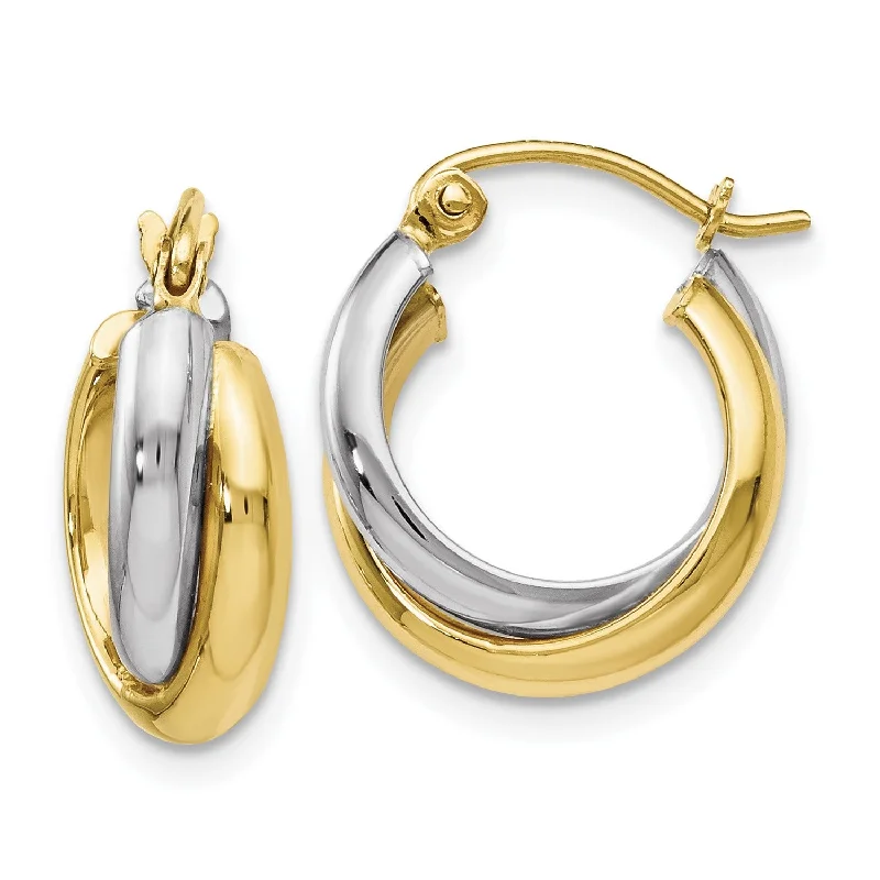 Chic Hoop Earrings-10KT White and Yellow Gold 15X16MM Hinged Hoop Earrings