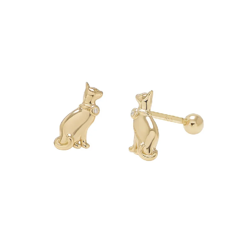 Small Gold Hoop Earrings-Child's Cat Stud Earrings