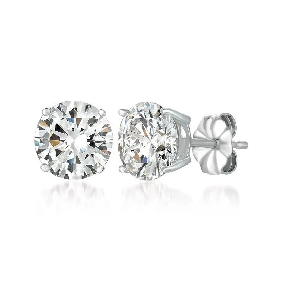 Unique Design Earrings-Crislu Platinum Plated Sterling Silver Round Cubic Zirconia Stud Earrings