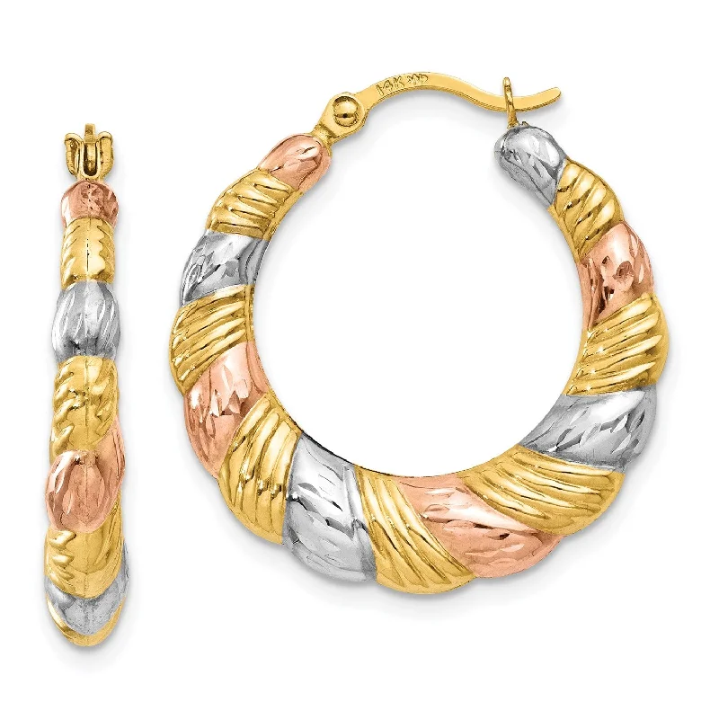 Beautiful Pearl Drop Earrings-14KT Gold Tri-Color 23X22MM Hoop Earrings