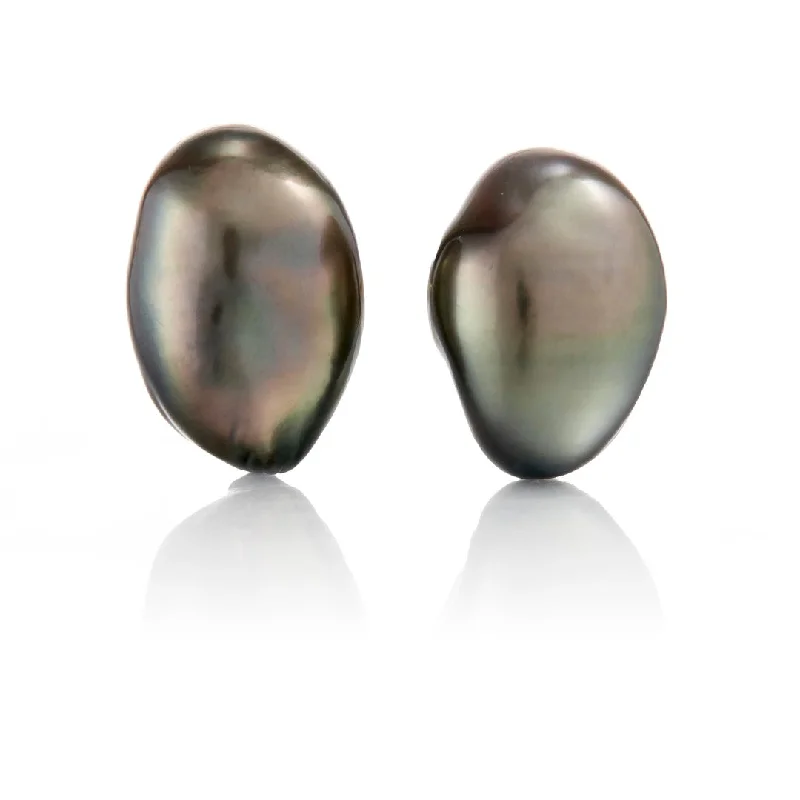 Wedding Earrings with Crystals-15mm Gray Keshi Tahitian Pearl Earrings