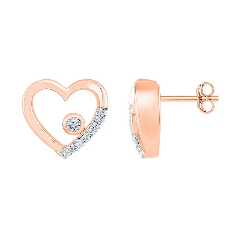 Bridal Earrings with Crystals-1/20 CTW Diamond Heart Stud Earrings in 10KT Rose Gold