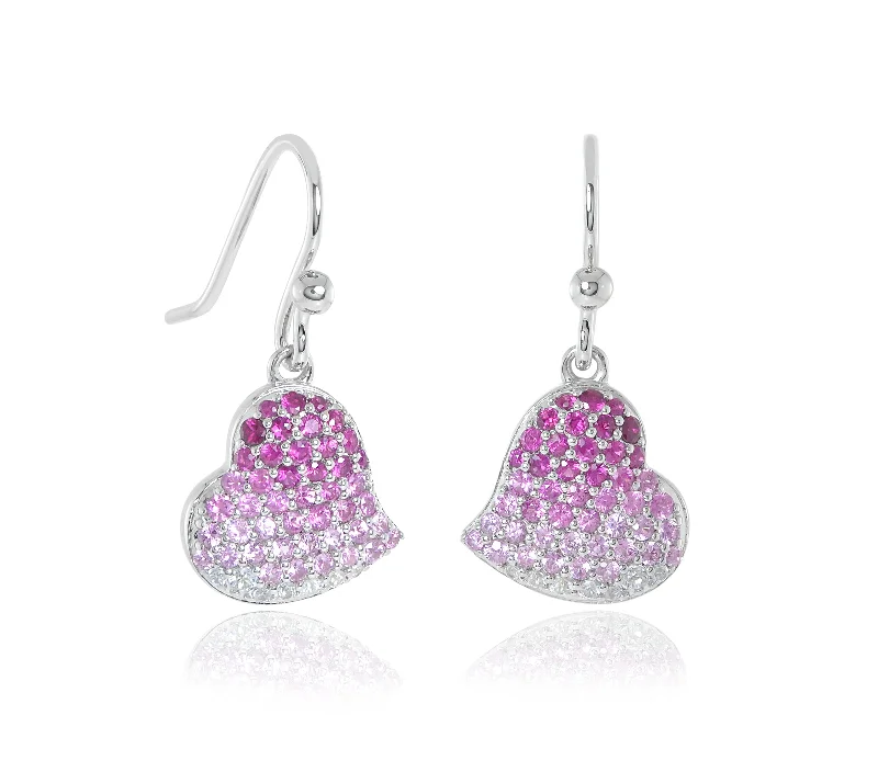 Classic Stud Earrings-Pink Ombre Ruby & Sapphire Heart Drop Earrings