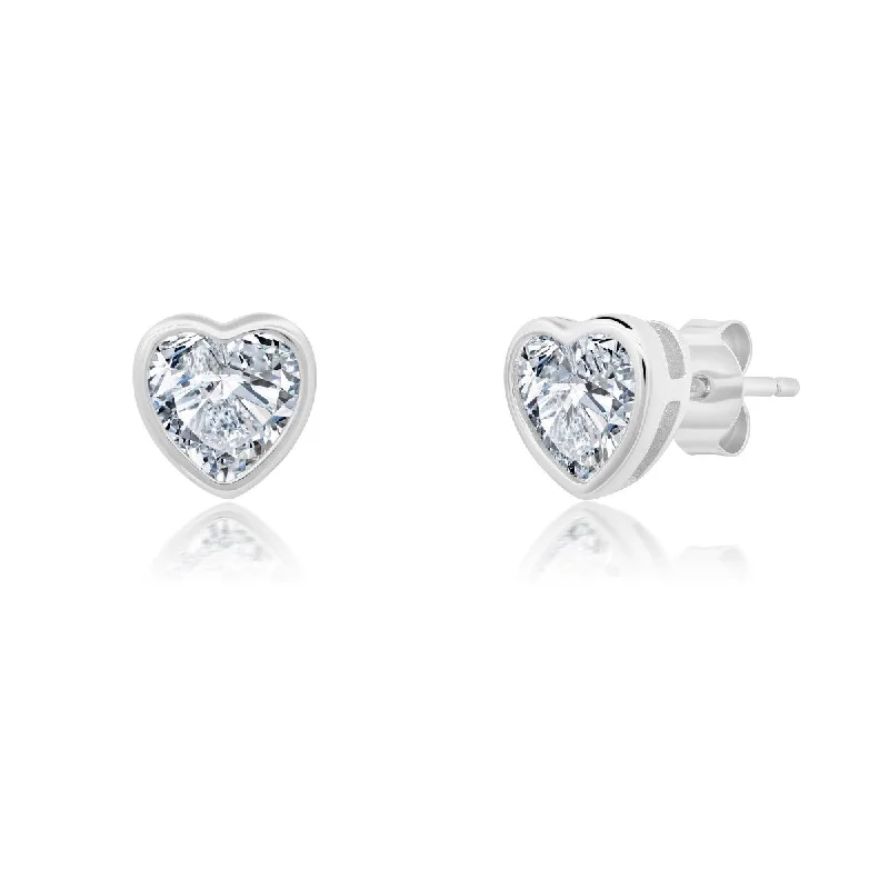 Wedding Earrings with Crystals-Crislu Platinum Plated Sterling Silver Heart Stud Earrings