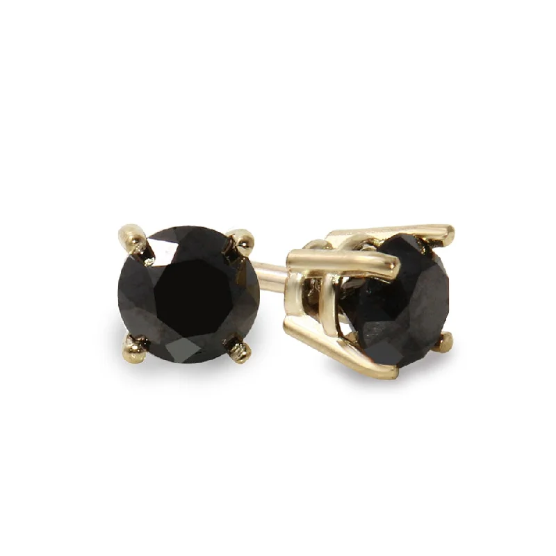 Large Hoop Earrings for Women-14K Yellow Gold 3 CTW Rd Black Diamond Stud Earrings