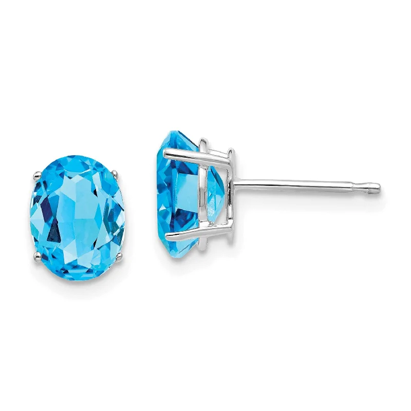 Cute Butterfly Earrings-8X6MM Oval Swiss Blue Topaz Stud Earrings in 14KT White Gold